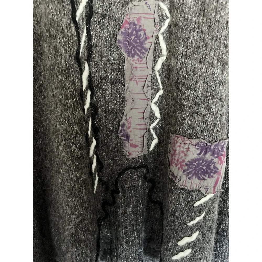 Sz S Monroe and Main Women's Coat Button Yarn Woven Patchwork Long Cardigan